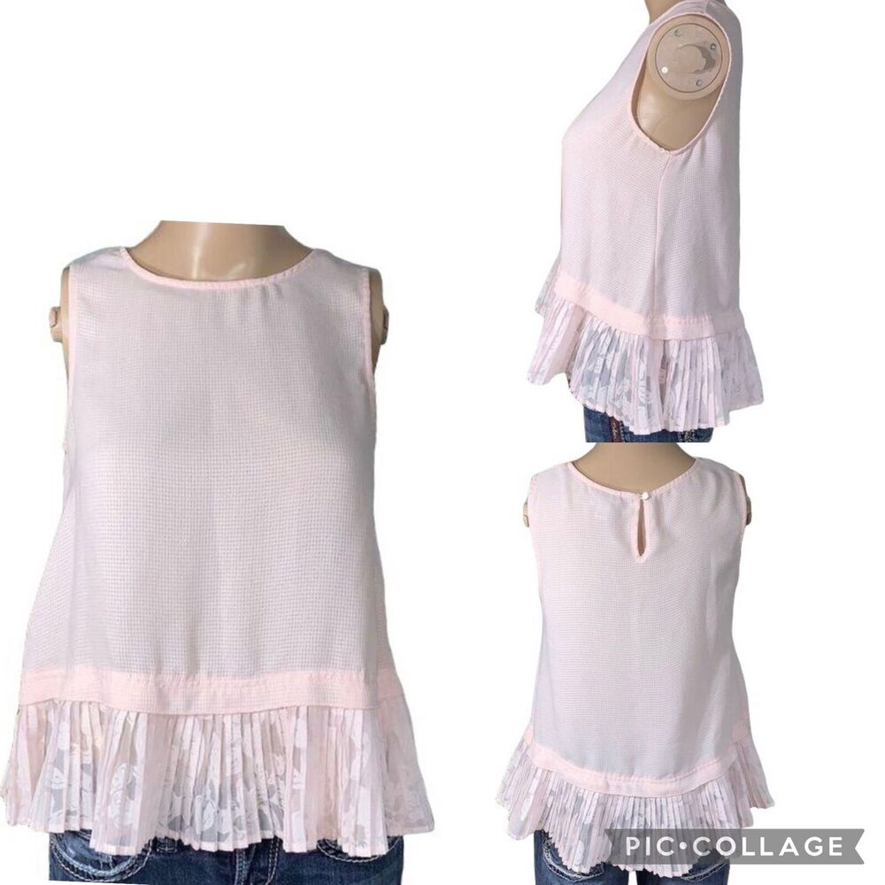 Merona Womens Blouse Shirt Top Pleated Ruffled Sleeveless Pullover Blush Pink XS
